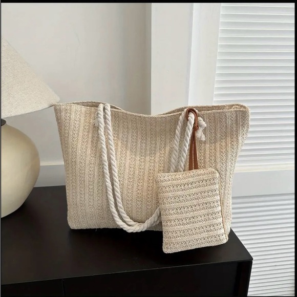 Bohemian Straw Tote with Wristlet - Picture 5 of 5